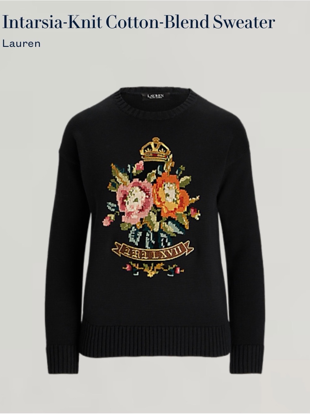 Lauren Ralph Lauren Intarsia-Knit Crest Cotton-Blend Sweater Womens Size XXS